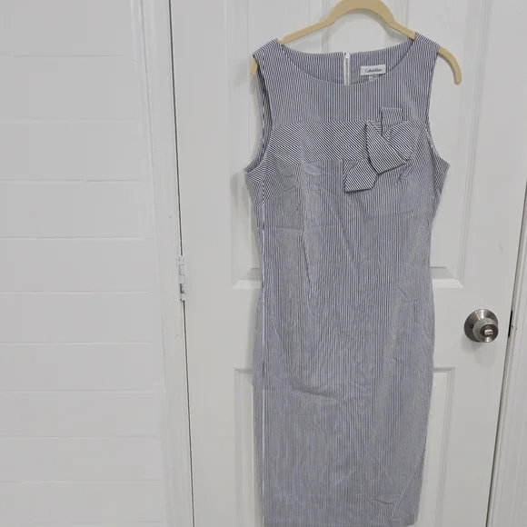 Calvin Klein Bluish Gray Striped Dress - Picture 1 of 5